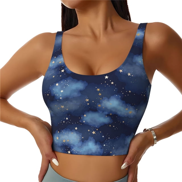 Fotbe Starry Sky Sujetador Deportivo Largo sin Aros para Mujer con Almohadillas y Soporte Medio, Transpirable y Absorbente, Camiseta Tipo Chaleco o Tank Top-X-Large