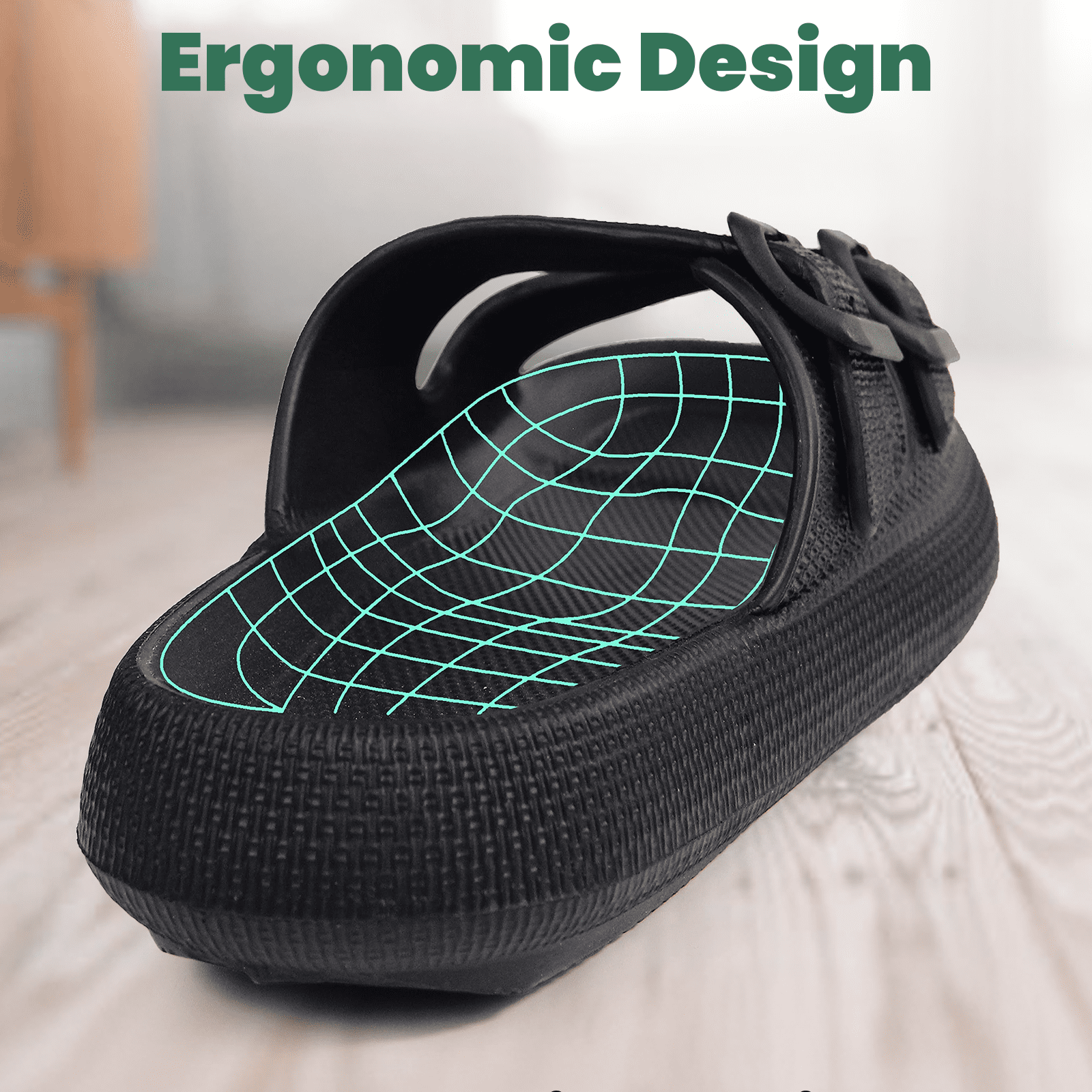 WALL QMER Sandals for Women and Men, Cloud Slides for Women, Women's Comfort Slides Double Buckle Adjustable EVA Flat Sandals, Black