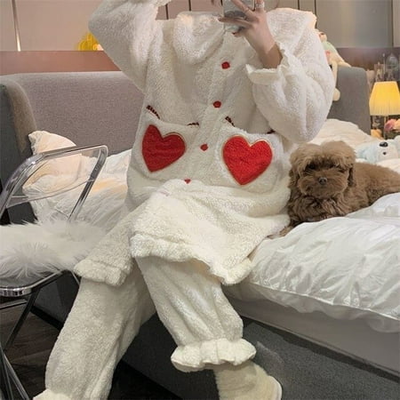 

CoCopeaunt Winter Warm Coral Velvet Robe Sets Women Kawaii Love Hat Kimono Cute Sleepwear Long Sleeve Pijama Negligee Dropshipping