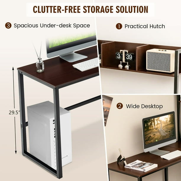 Costway 55'' L-Shaped Corner Computer Desk, Teak Writing