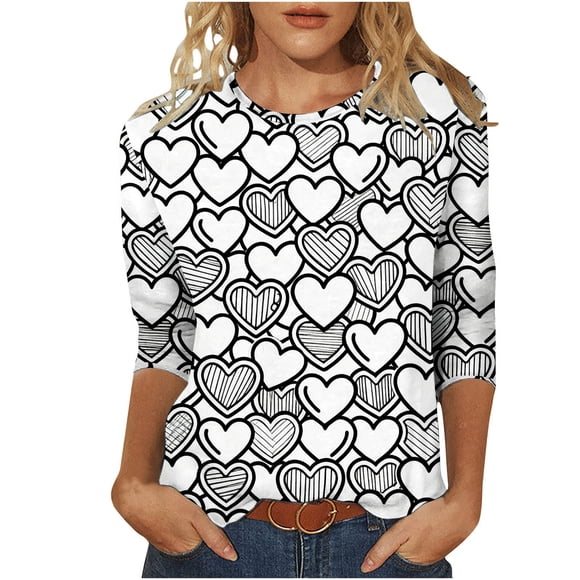 Tauxra Women's 3 4 Sleeve Tops, Round Neck Shirt for Ladies, Soft Stretch Short Sleeve Tee for Casual Daily Wear and Home Use
