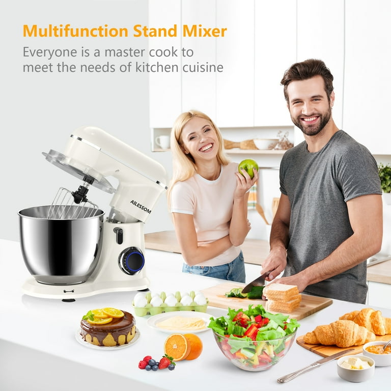 Ailessom New Stand Mixer 6 QT 10 Speed Tilt Head Kitchen Electric Mixer with Bowl Dough Hook Beater Whisk for Most Home Cooks Almond Cream