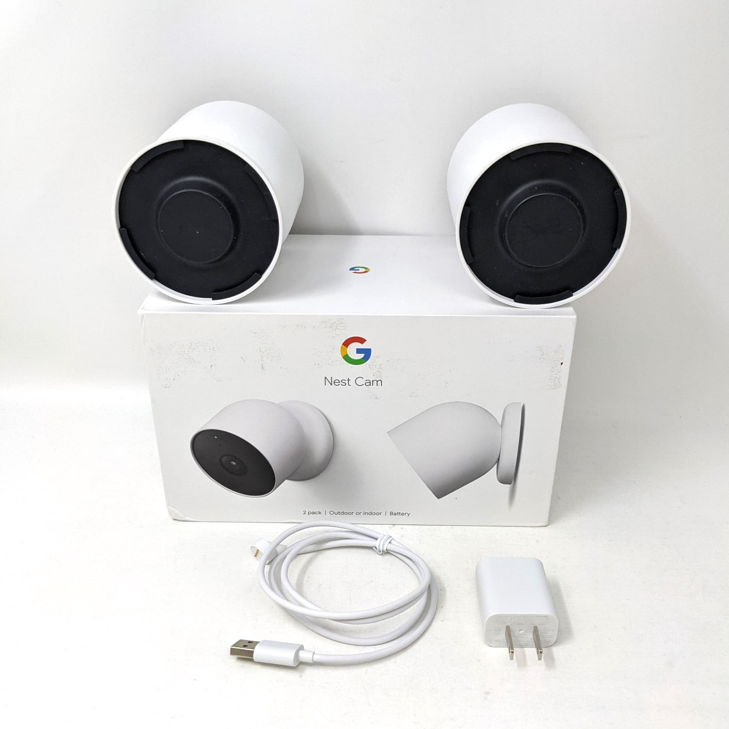 Pre-Owned Google Nest Cam 2-Pack - Outdoor or Indoor | Battery Wireless Indoor and Outdoor Security Camera for Home Security Cameras - Snow