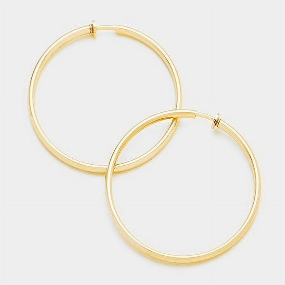 Clip on 2 1/4" XL shiny gold spring back hoop earrings
