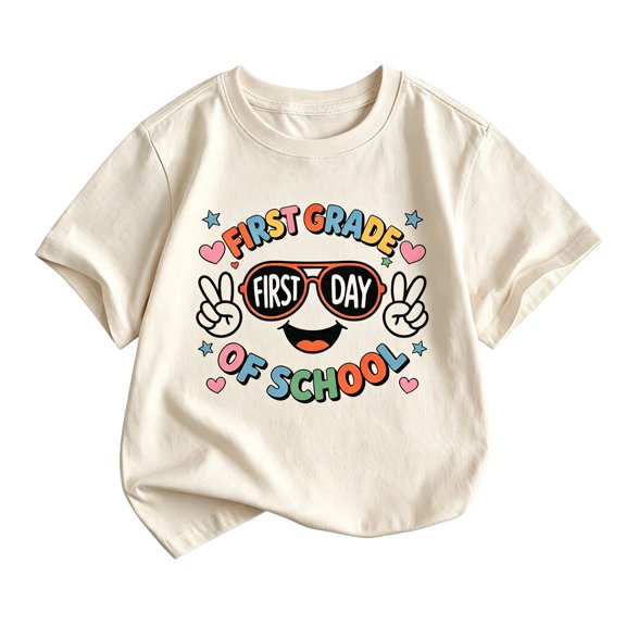 Girls Crew Neck Printed Short Sleeve T-shirt for Back to School,Comfortable Casual Kids Tops,Matches Pants and Skirts