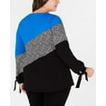 thumbnail image 4 of Alfani Womens Colorblock Tie Sleeve Pullover Blouse, Blue, Plus Size, 1X, 4 of 10