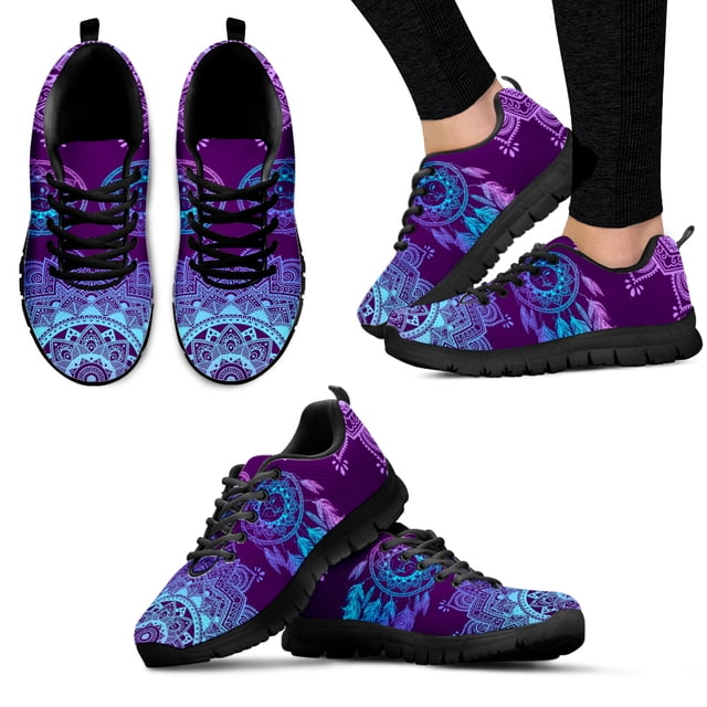 Zapatos de marca con diseños de atrapasueños degradados, calzado bohemio con cordones, zapatillas deportivas moradas, zapatillas de moda para mujer