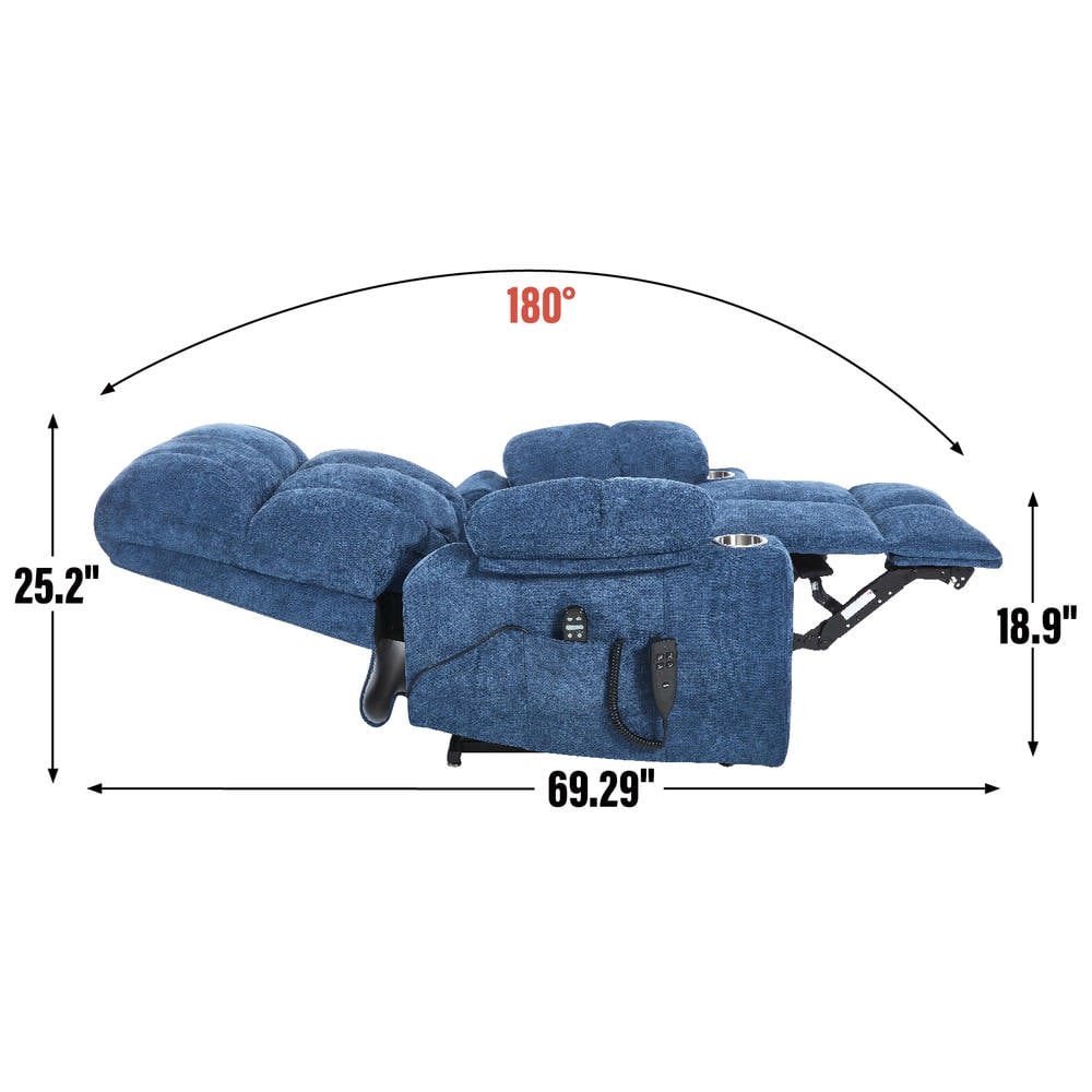 Resenkos Recliner 24.5" Wide with Dual Motors, Massage & Heat, Cup Holders, 350lb Capacity, Blue