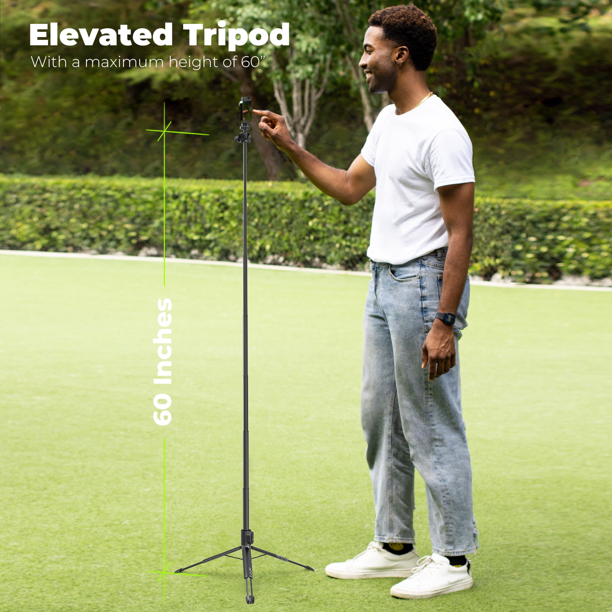 KraftGeek Vlogging Tripod for Phone & Camera & Pocket 3, 60‘’ Tripod Selfie Stick with Remote, 3 Cold Shoe Mounts for Light & Microphone (Not Included) - Black