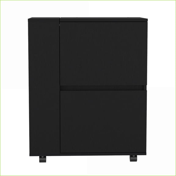 Bar Cart with Dual Cabinet Storage | Mobile | Black | Engineered Wood