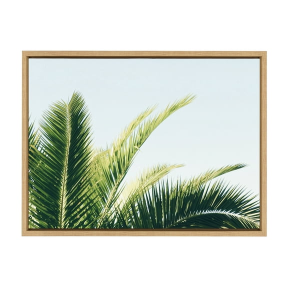 Kate and Laurel Sylvie Tropical Palm under Blue Sky Framed Canvas Wall Art by Amy Peterson Art Studio, 18x24 Natural, Decorative Coastal Art for Wall