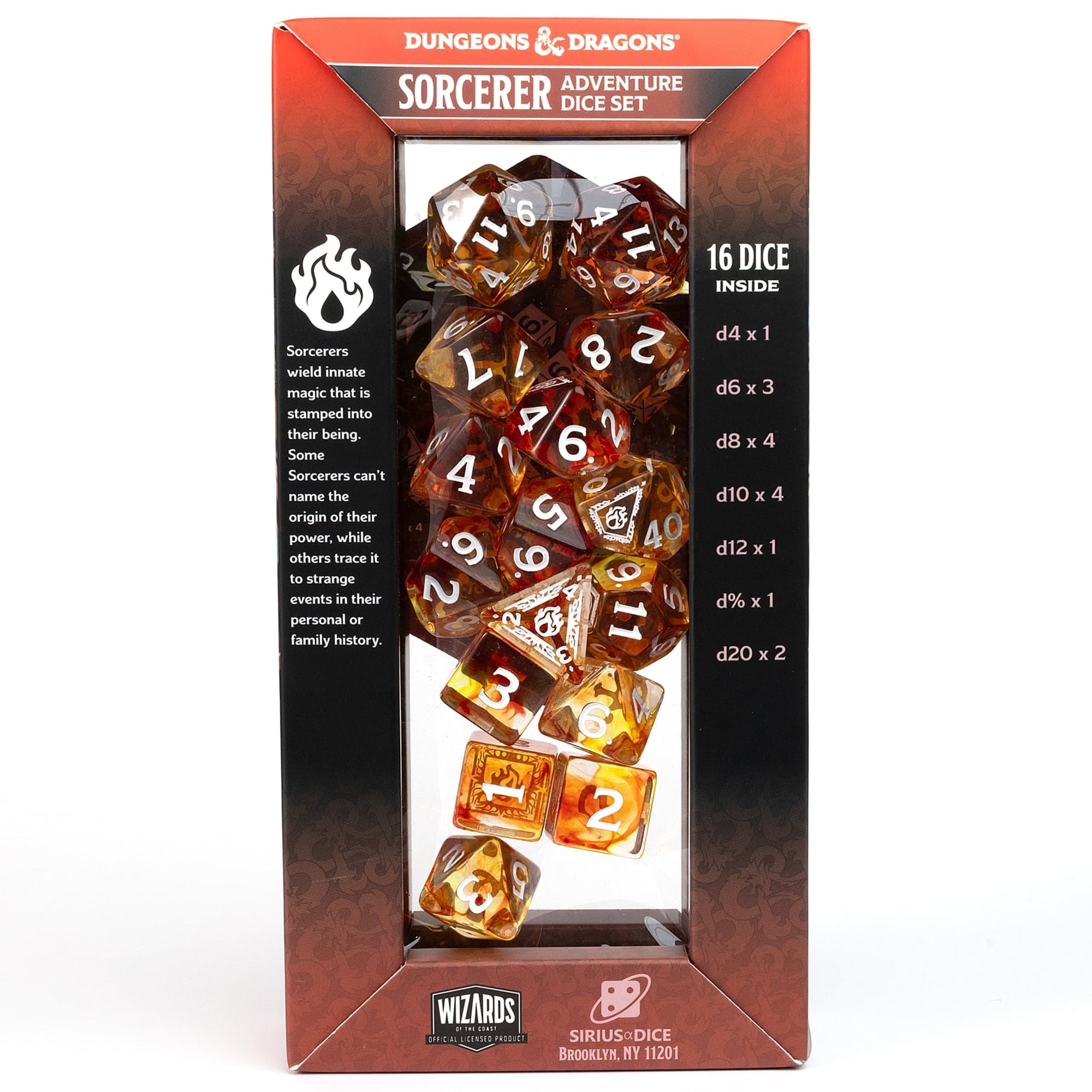 Dungeons & Dragons: D&D Adventure Dice: Sorcerer - Orange - 16pc RPG Set, Class Symbols, Roleplaying Game Accessory, Sirius Dice, Officially Licensed