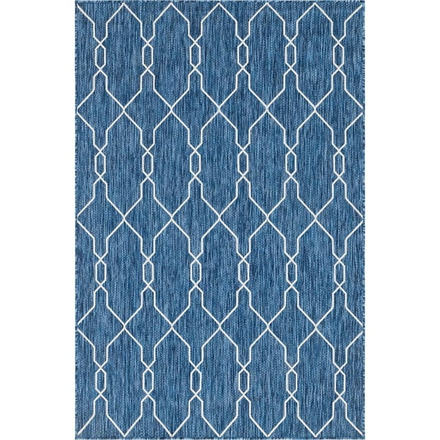 Unique Loom Outdoor Trellis Moroccan Rug 5' x 8' Rectangle Navy Blue/Ivory