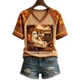 thumbnail image 4 of Women's Fall Football Shirts Pumpkin Maple Leaves Patchwork Print T-Shirt Pumpkin Season V Neck Graphic Tee Coffee M, 4 of 4