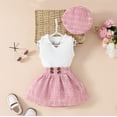 thumbnail image 4 of 3pcs Girls Beret Sleeveless Skirt Set Baby Girl Vest V-neck Top Plaid Skirt Outfit Casual Overall Dres, 4 of 6