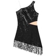 thumbnail image 5 of iEFiEL Womens Salsa Latin Dance Dress Sequins Fringes Asymmetric Shoulder Ballroom Dancewear, 5 of 7