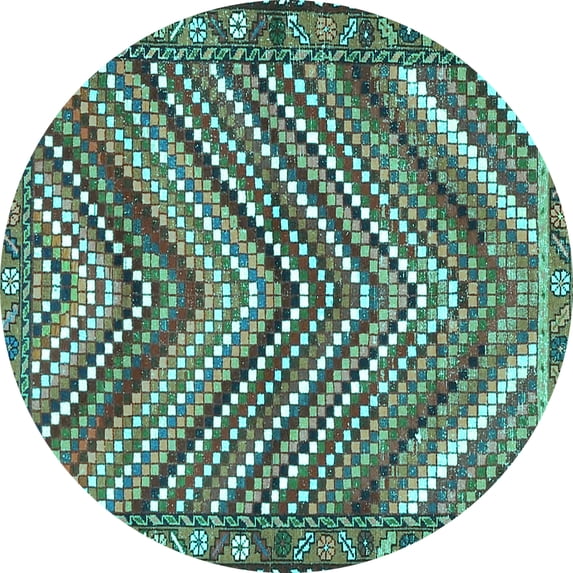 Ahgly Company Indoor Round Persian Turquoise Blue Traditional Area Rugs, 3' Round