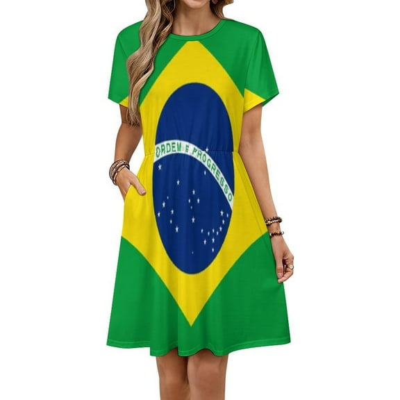 Brazilian Flag Dress Summer Street Style Dresses Female Short Sleeve Printed Sundress