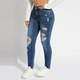 thumbnail image 7 of WTOBBY Women's Skinny Ripped Casual Jeans, Trendy Fashion Denim Pants with a Slim Fit and Distressed Detailing, Comfortable Stretch Material for Everyday Use,Dark Blue L, 7 of 7