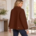 thumbnail image 4 of Dweltoz Womens Lightweight Cropped Trench Jacket Lapel Collar Button Down Barn Coat Plaid Lining Casual Short Outerwear Spring Fall Work Travel Windbreaker Coat,Brown L, 4 of 5