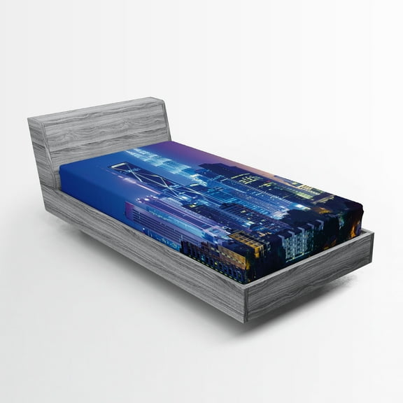 Ambesonne Colorful Fitted Sheet, Cityscape Kuala, Twin Size, Multicolor