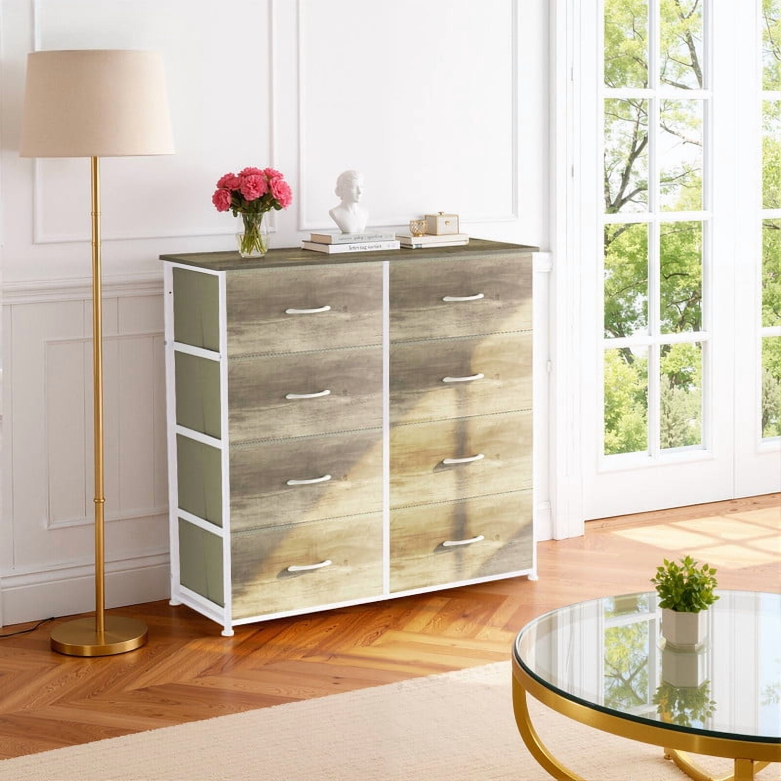 Simenmax 8 Drawer Dresser for Bedroom Fabric Dresser Chest of Closets Storage Units Organizer Tower Wooden Top Shelf for Bedroom, Hallway, Entryway, Closet,Oak Greige