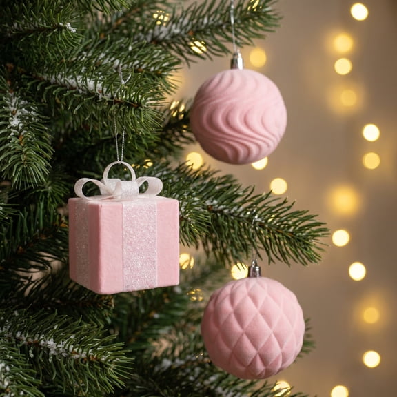 9Pcs 8Cm Irregular Macaron Flocked Christmas Ball Ornament Set For Tree And Party Decor