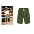 thumbnail image 2 of biudgviw Bermuda Shorts for Women Cotton Linen Wide Leg Knee Length Shorts Rolled Hem Drawstring High Waisted Shorts with Pockets, 2 of 4