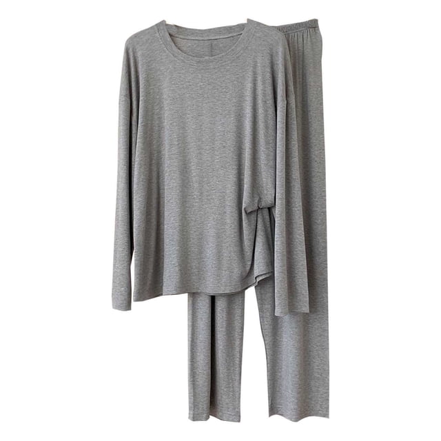 HAiming Pajamas Women 2 Piece Long Sleeve Top and Wide Leg Pants Casual Soft Loose Comfy Ssolid Color Pjs