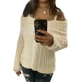 thumbnail image 1 of Wangsaura Women's Off Shoulder Lace Trim Sweater Kawaii Long Sleeve Ruffle Cable Knit Shirt Pullover Sweatshirt Sweaters Tops, 1 of 6