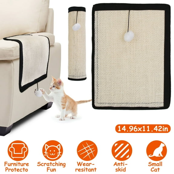 Moclever Cat Scratcher Pad, 14.96x11.42in Cat Play Mat Cat Scratching Mat with 9 Screw Nails for Protect Furniture Sofa Carpet, Flaxen