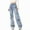 Blue, variant on Womens Fashion High Waisted Jeans Star Embroidery Straight Leg Loose Drapey Floor Length Denim Casual Long Trousers Star Print Baggy Jeans