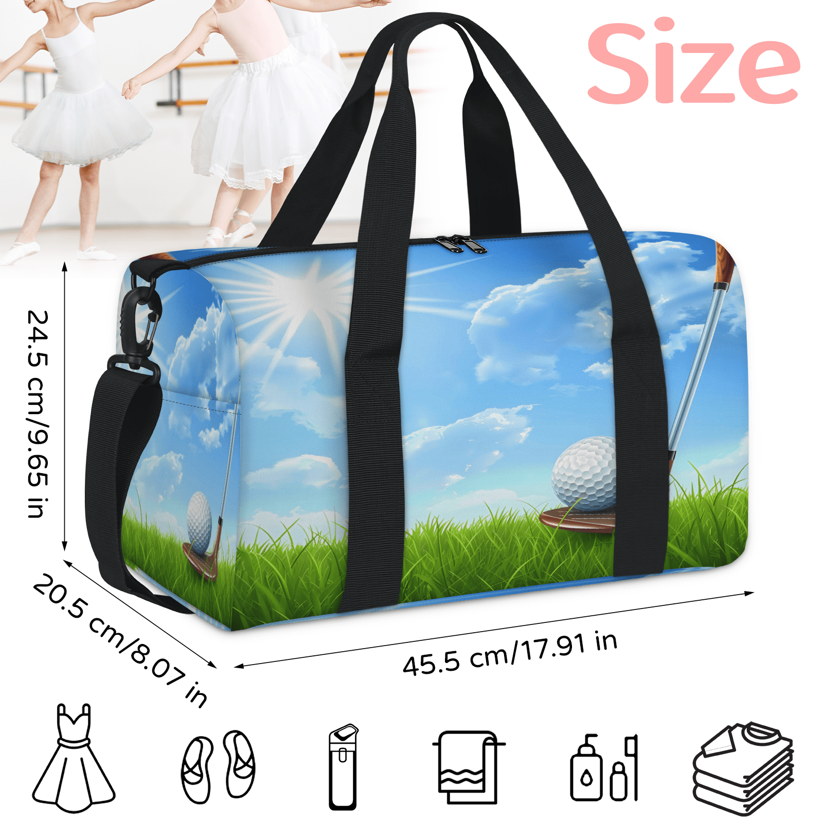 Herdesigns Sports Golf Gym Bag for Women, Duffle Bag for Travel Sport, Lightweight Waterproof Carry on Weekender Overnight Dance Yoga Workout Bags