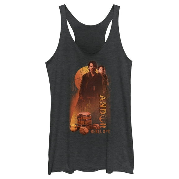 Women's Star Wars: Andor Rebellion Hero Cassian and B2EMO  Racerback Tank Top Black Heather X Large