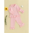 thumbnail image 4 of Elippeo Baby Girl Pajamas 18M 2Y 3Y 4Y 5Y 6Y Long Sleeve Lapel Ruffle Hem Buttons Red Tops + Pants Suit, 4 of 10