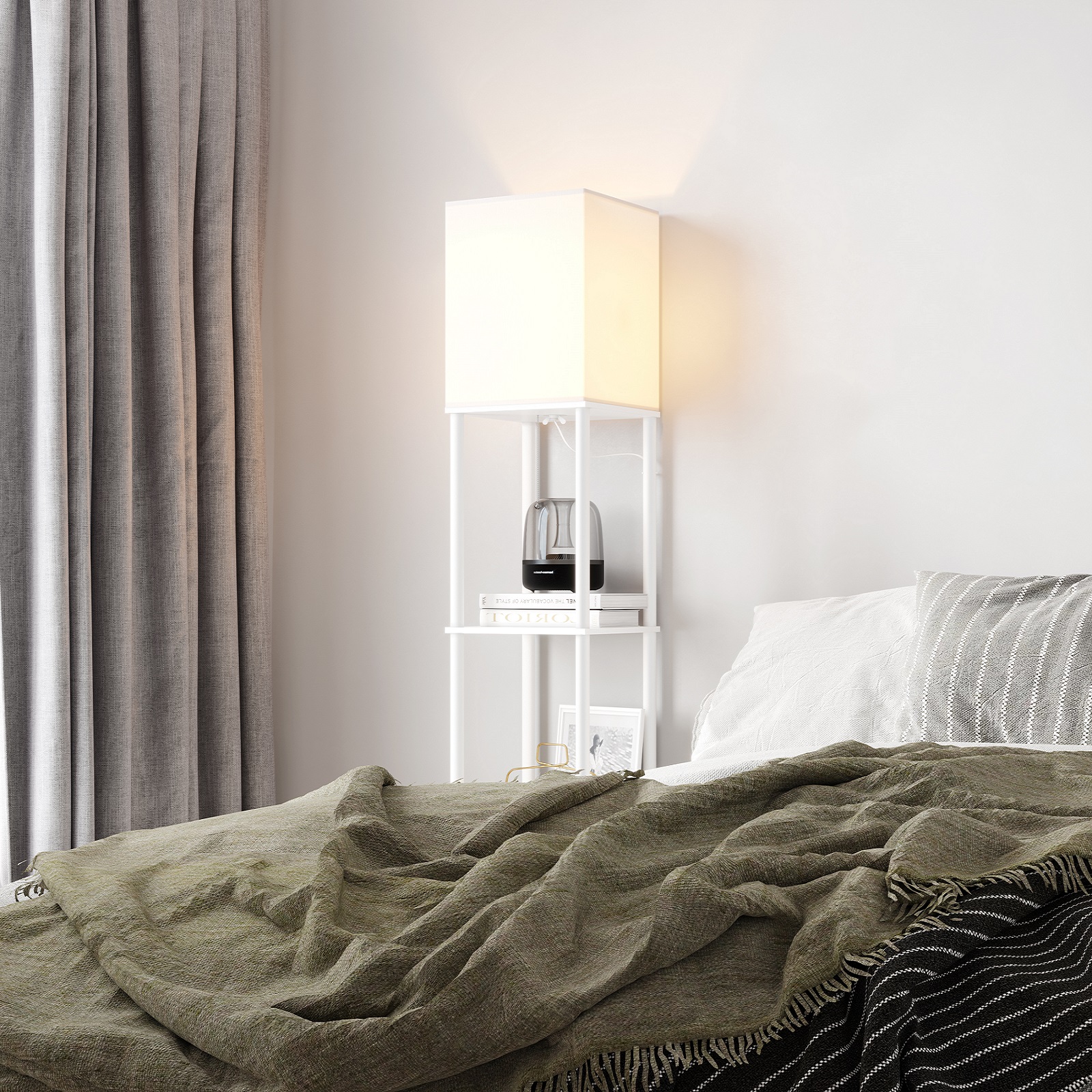 SUNMORY Modern Iron Shelf Floor Lamp for Living Room, White - image 5 of 10