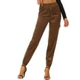 thumbnail image 1 of Unique Bargains Women's High Rise Silky Satin Cargo Pants, Coffee, Size L, 1 of 6
