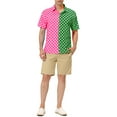 thumbnail image 2 of INSPIRE CHIC Men's Summer Polka Dots Patchwork Short Sleeves Button Down Shirts S Pink Green, 2 of 6