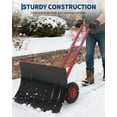 thumbnail image 3 of Snow Pusher with Wheels,Heavy Duty Double Rod Wheeled Snow Shovel with Metal Blade&Height Adjustable Handle for  Driveway, Doorway, Sidewalks, 3 of 7