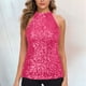 thumbnail image 2 of Top halter con lentejuelas para mujer - Blusa corta sin mangas brillante para fiesta/discoteca (talla única), 2 of 5