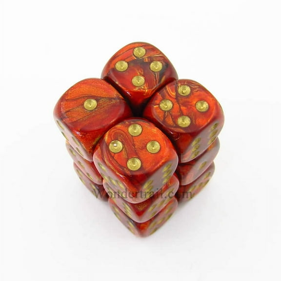 Scarlet Scarab Dice with Gold Pips D6 16mm (5/8in) Pack of 12 Chessex