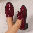 thumbnail image 2 of Xucatan Women's Patent Leather Bow Loafers, Round Toe Closed Toe Low Heel Slip On Shoes with Thick Sole, Cushioned Insole Comfortable Flats, Versatile Casual Office Footwear Gift, 2 of 9