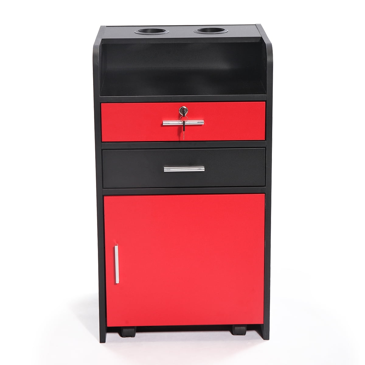Kepooman Salon Styling Station Cart, Makeup Beauty Spa Equipment Side Table with Wheels - Black & Red Kepooman Salon Styling Station Cart, Makeup Beauty Spa Equipment Side Table with Wheels - Black & Red
