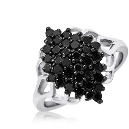 JewelersClub 1.00 CTW Round cut Black Diamond Marquise Cluster Sterling Silver Ring