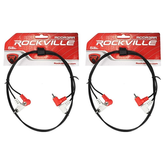 (2) Rockville RCDR3RR 3' Dual RCA to Dual RCA Right Angle Cables 100% Copper