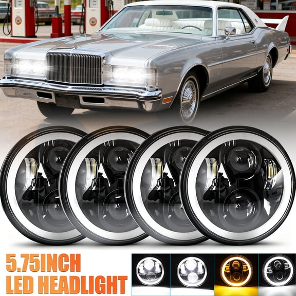 For 1958-1976 Ford Thunderbird 4X 5.75" 5-3/4" Black LED Headlights Hi Lo Beam