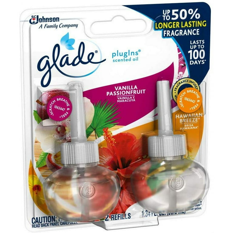 Glade Vanilla Passion Fruit PlugIns Scented Oil Fragrance Infused New, 2  Refills