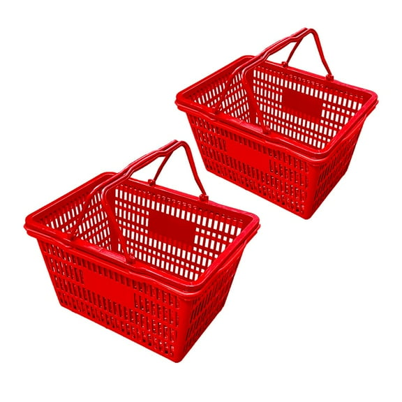 Stackable Plastic Shopping Baskets, Red and Blue, Easy-Grip Handles for Grocery, Retail, Liquor Stores, Home Use (4-pack, Red)