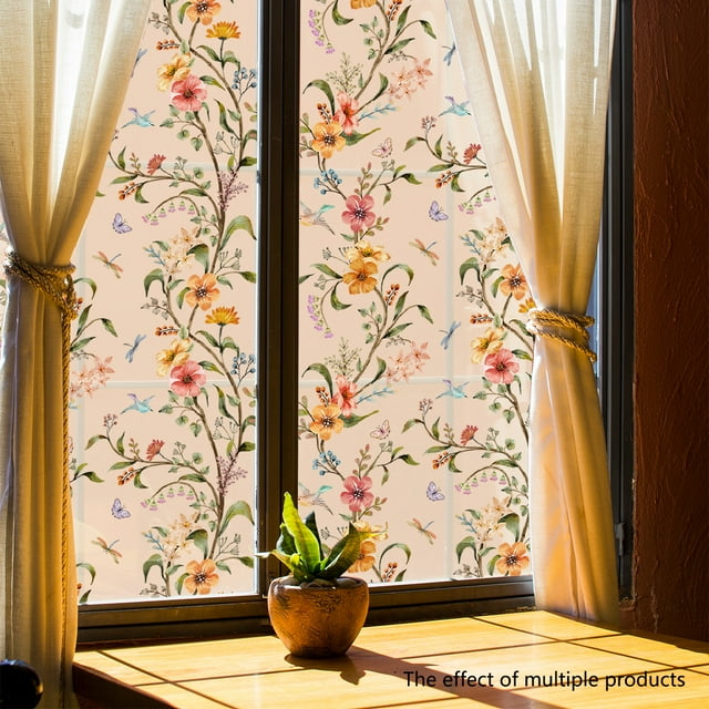 Papel tapiz Floral para ventana de 45x150cm, papel tapiz para ventana de flores, pegatinas extraíbles para ventana de flores de acuarela