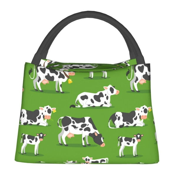 Easygdp Cows With Calfs Green Bolsa de Almuerzo Insulada Reutilizable, Bolsa de Mano y Bandolera para Oficina, Trabajo, Viajes